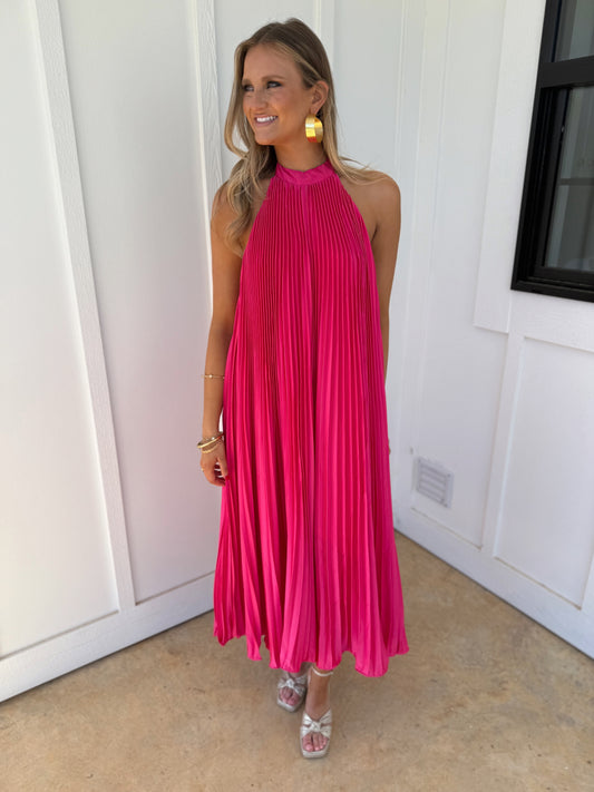 Gabby Pleated Halter Neck Dress