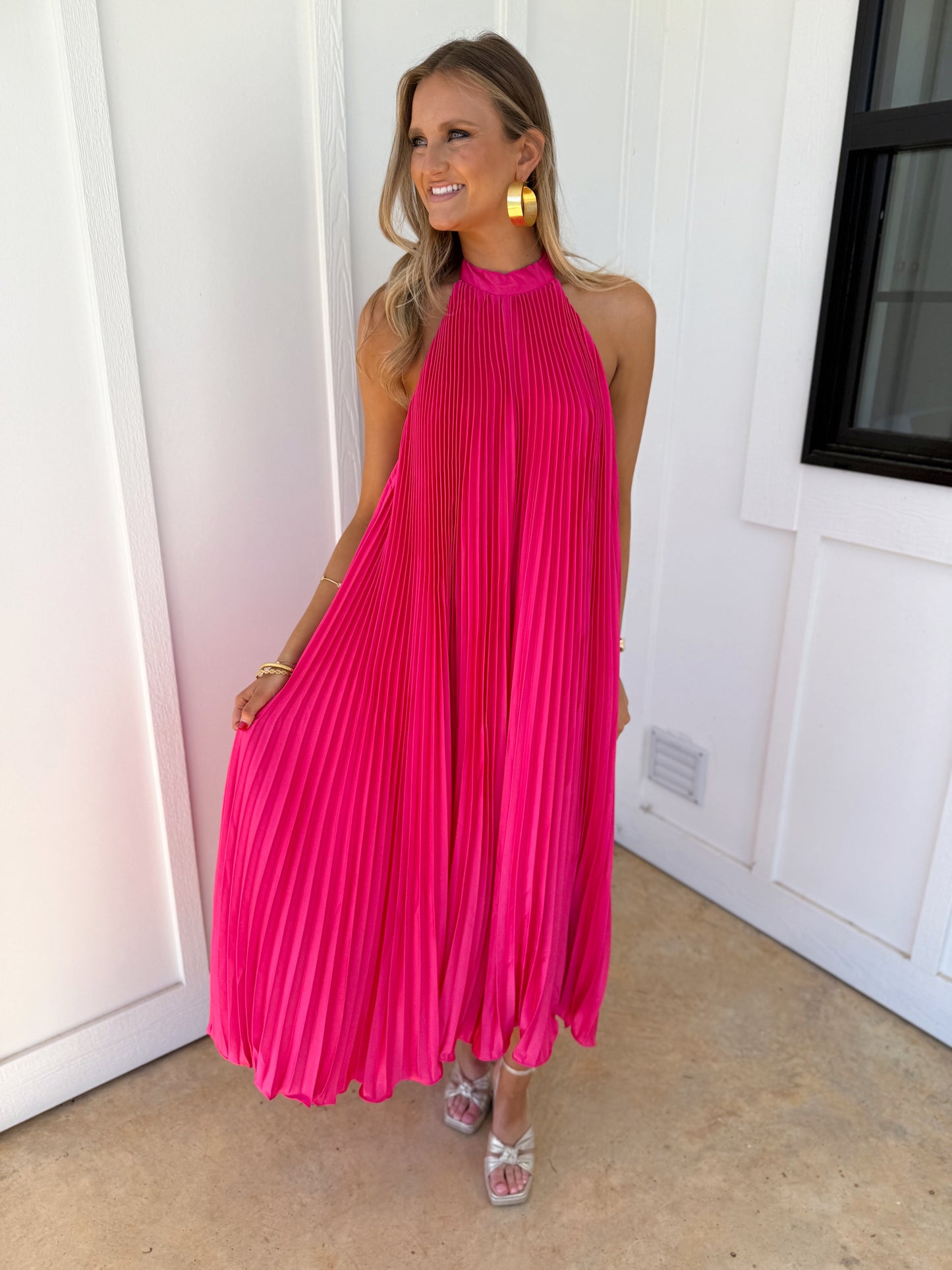 Gabby Pleated Halter Neck Dress