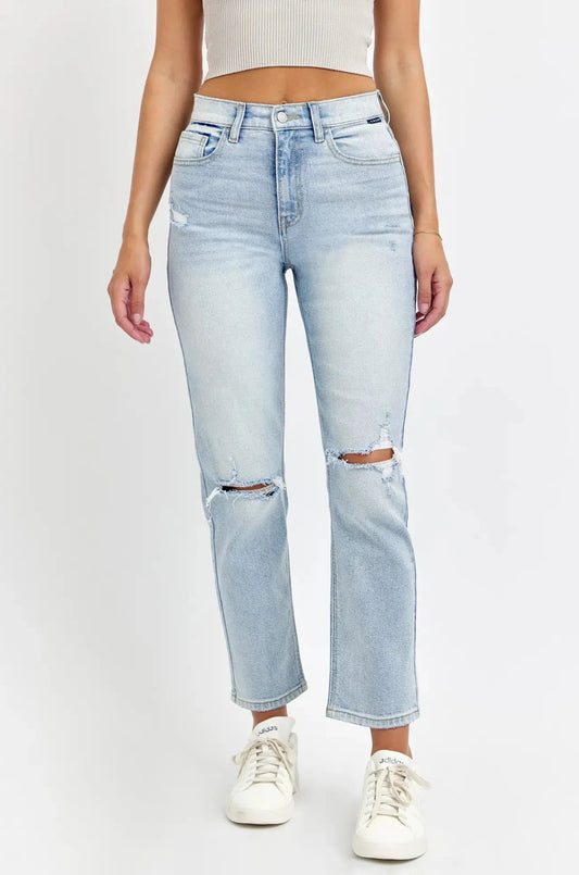 Heather High Rise Straight Leg Jeans