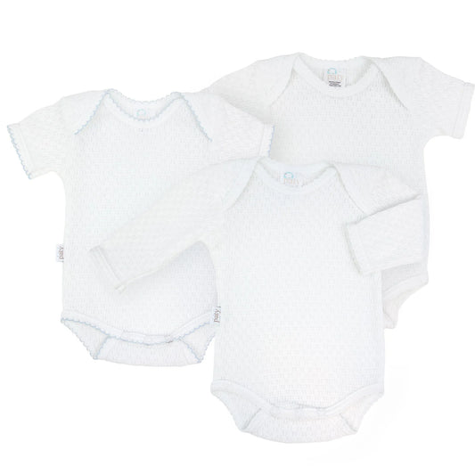 Paty Knit Overlap Shoulder Onesie (Long Sleeve) (Blue Trim)