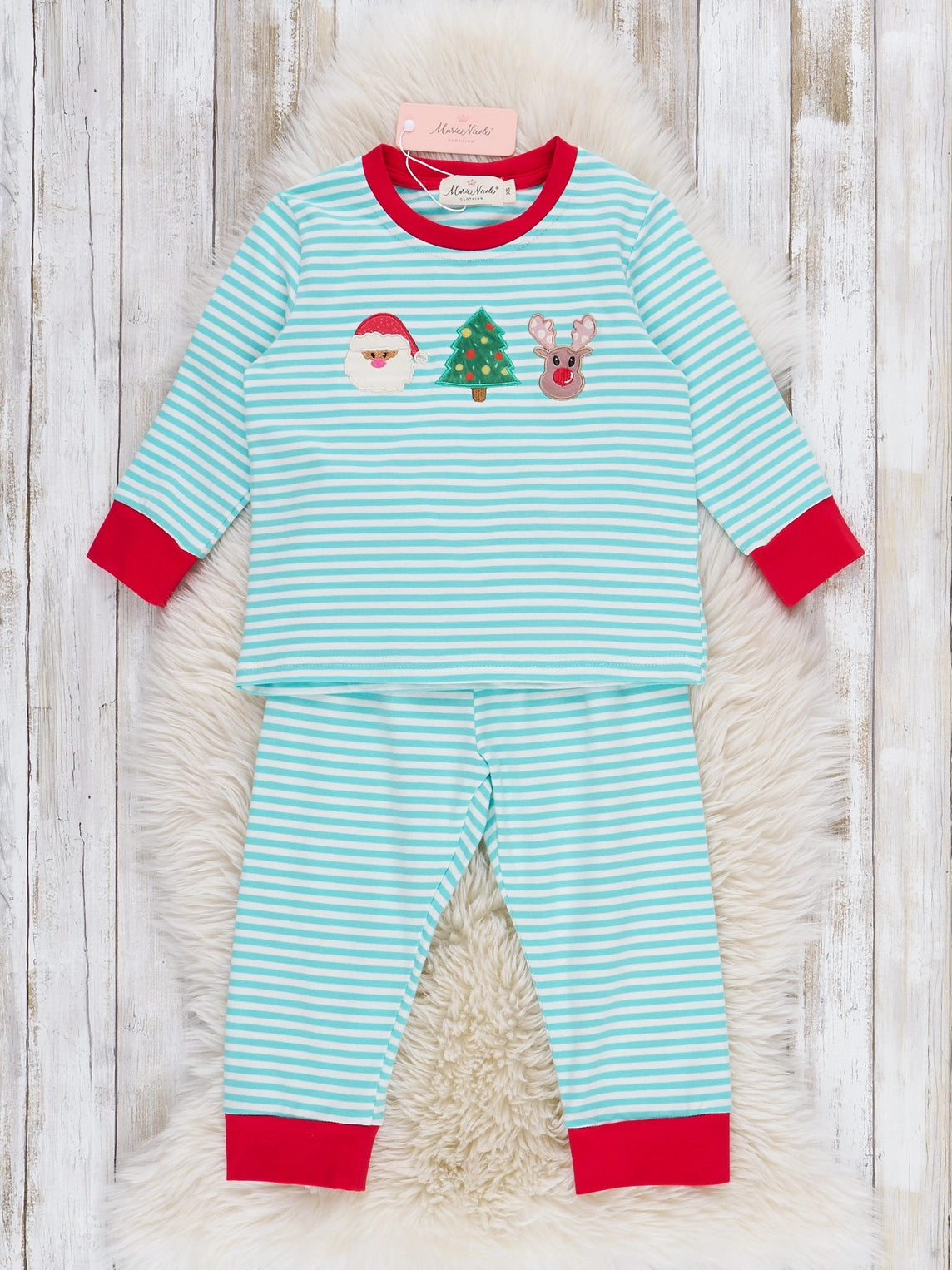 Christmas Cheer Striped Embroidered Pajamas