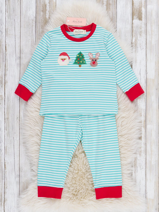 Christmas Cheer Striped Embroidered Pajamas