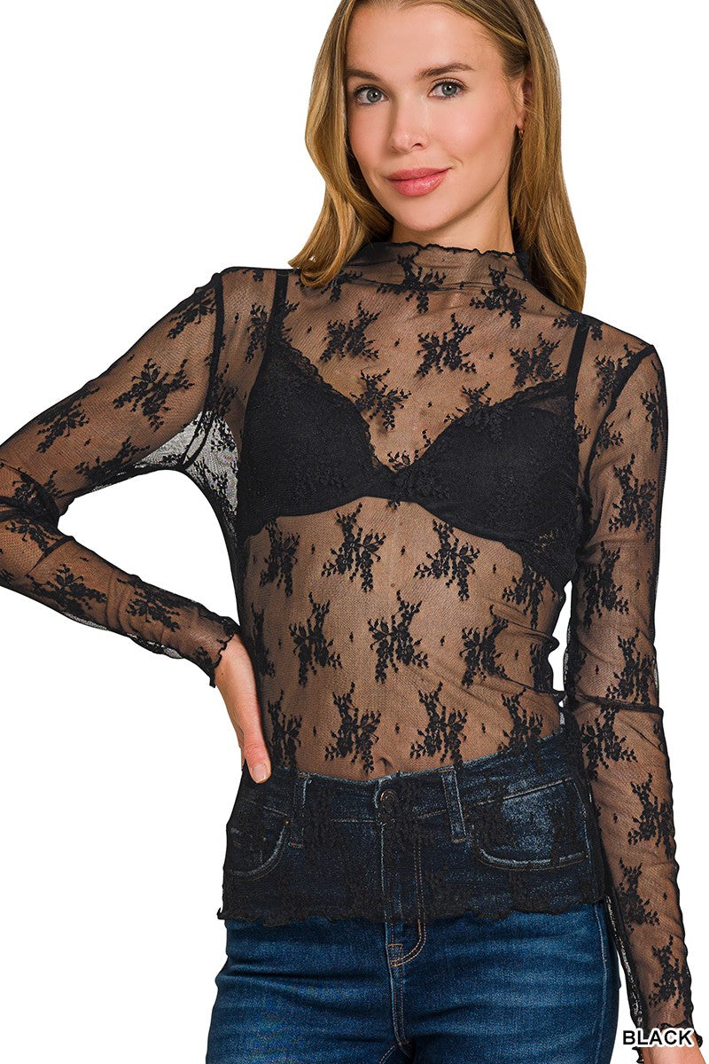 Lace See-through Layering Top (Black)