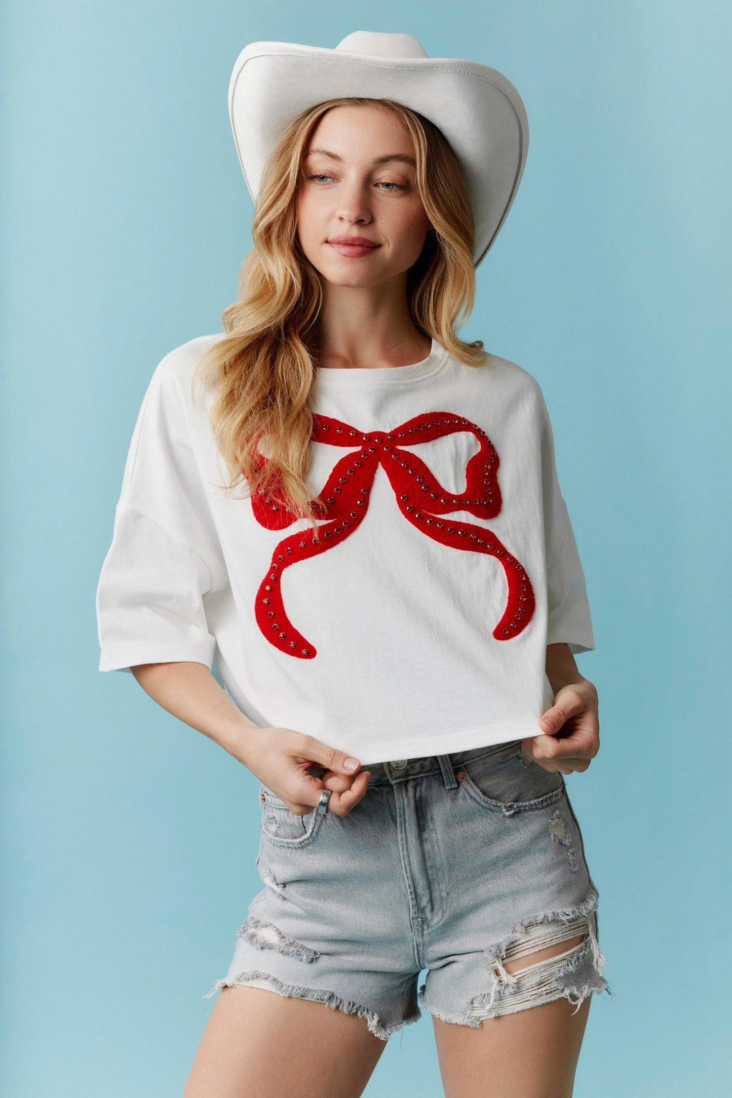 Rhinestone Studded Bow Tee