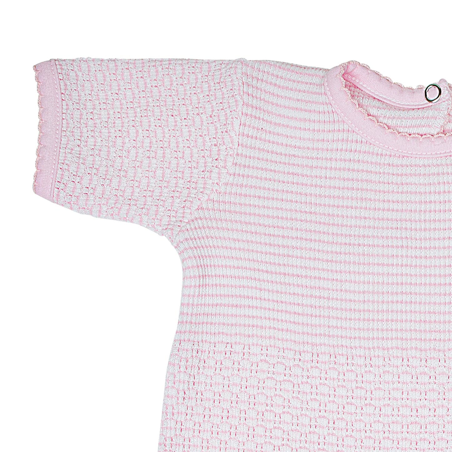 Solid Color Short Sleeve Romper with Pima Trim (Pink with Pink Trim)