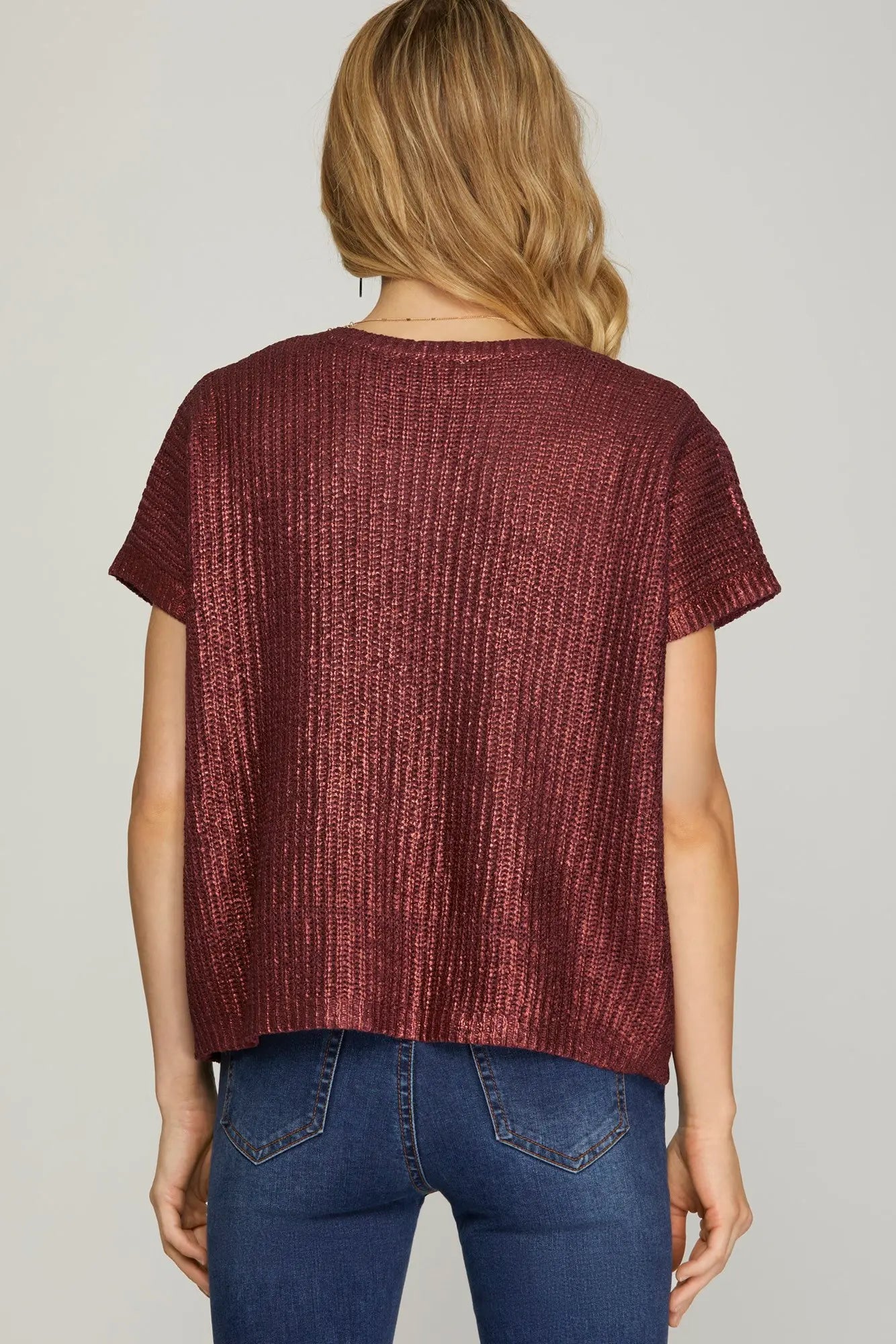 Picture Perfect Metallic Coated Sweater Top