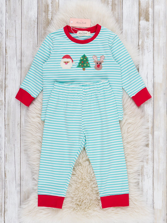 Christmas Cheer Striped Embroidered Pajamas