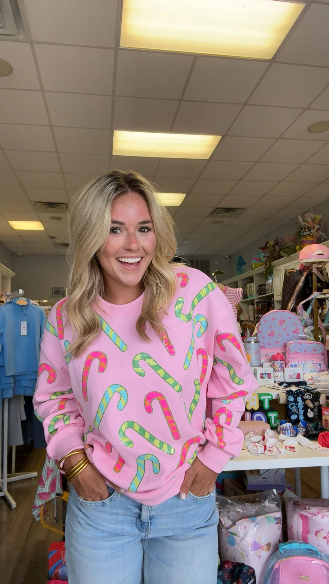 Colorful Candy Cane Christmas Sequin Sweater