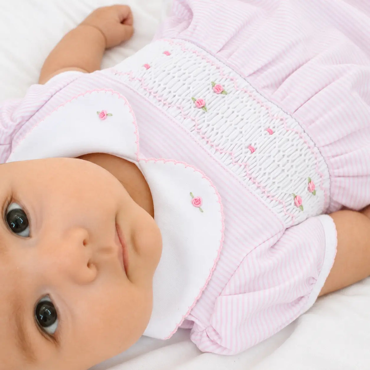 Anna Smocked Short Sleeve Bubble - Pink