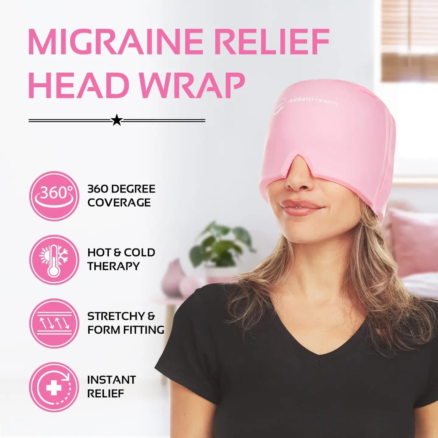 2 Pack Migraine Relief Ice Head Wrap Headache & Migraine Hat (Pink)