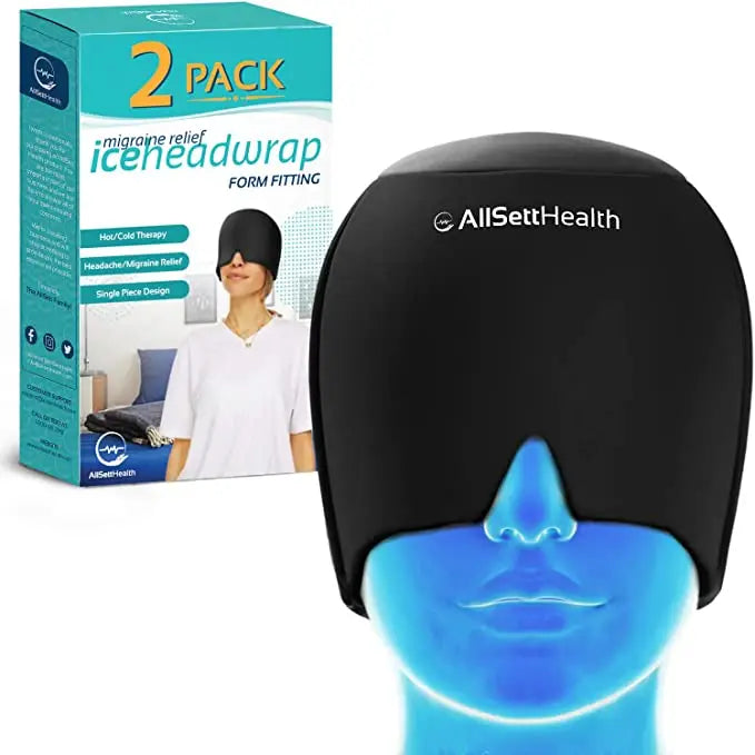 2 Pack Migraine Relief Ice Head Wrap Headache & Migraine Hat (Black)