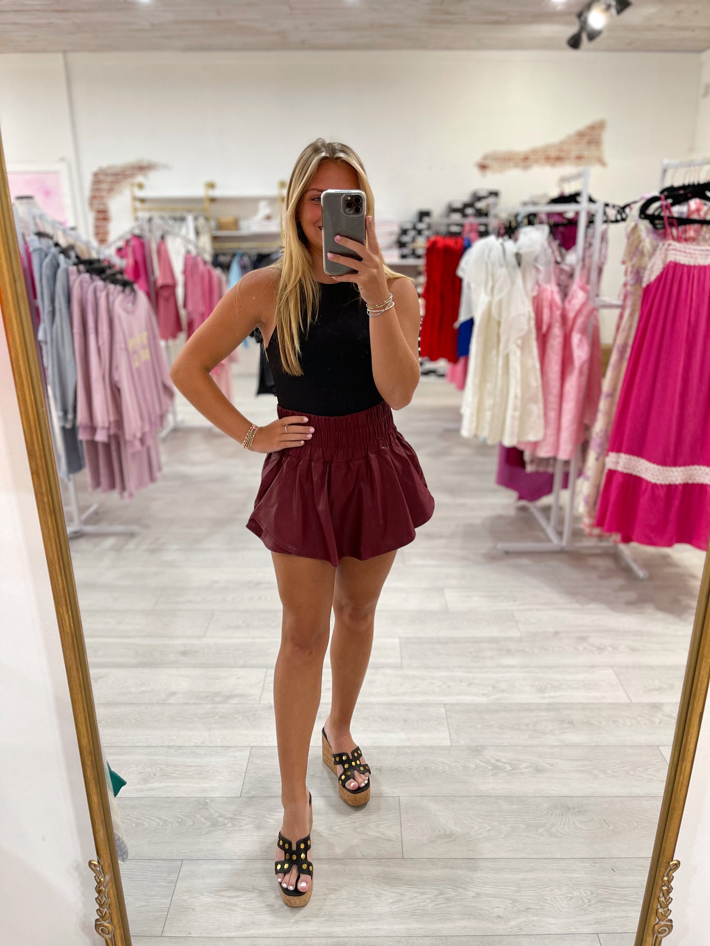 Tier Me Out Leather Skort