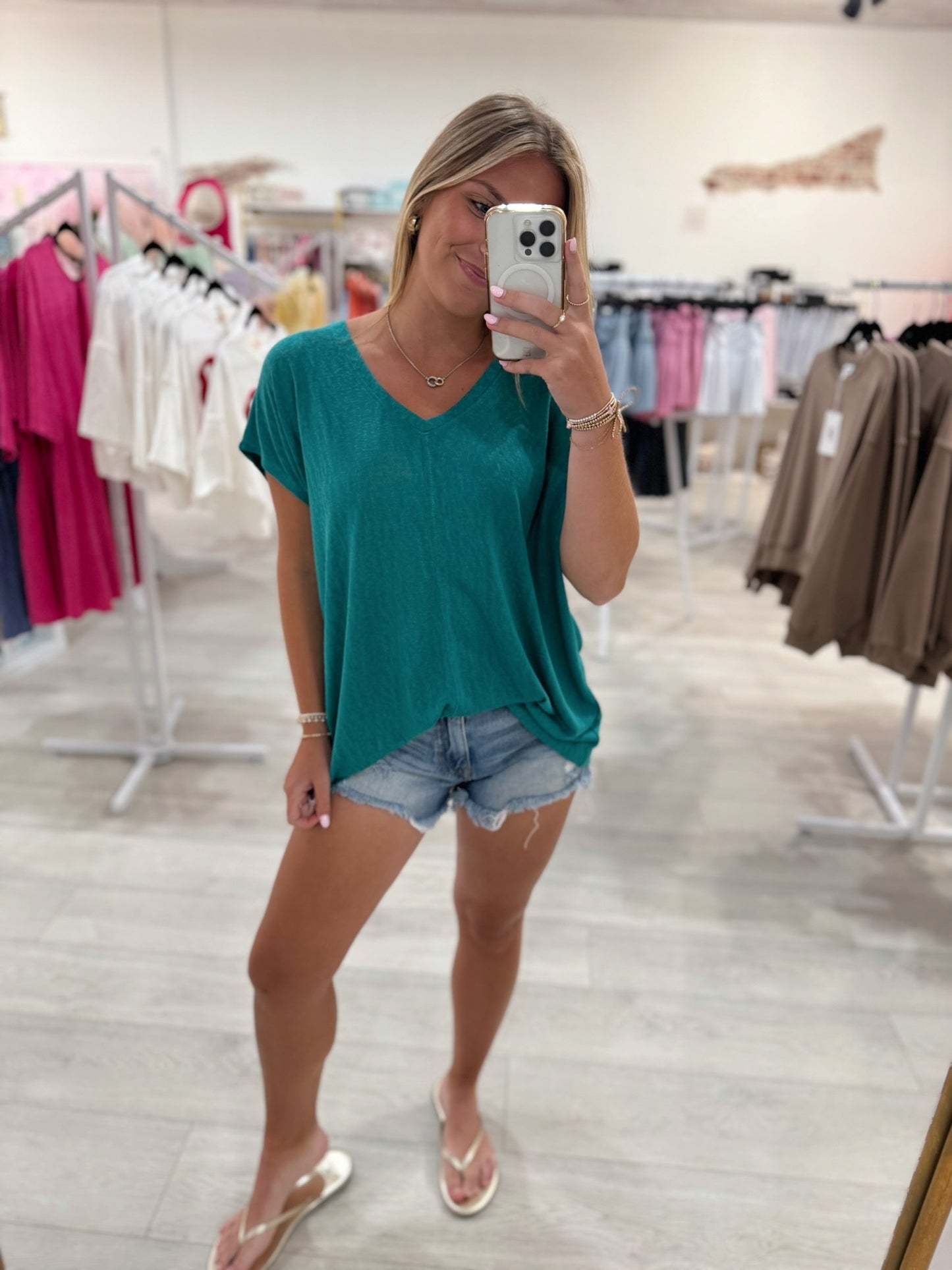 Modal Blend Relaxed V-Neck (Teal)