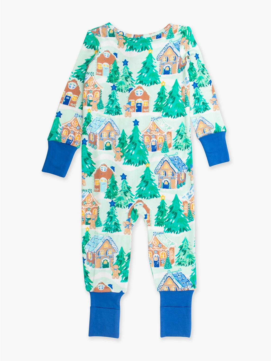 Softsnooze™ Baby Bamboo Viscose Blue Jolly Gingerbread Convertible One Piece Footie Pajama