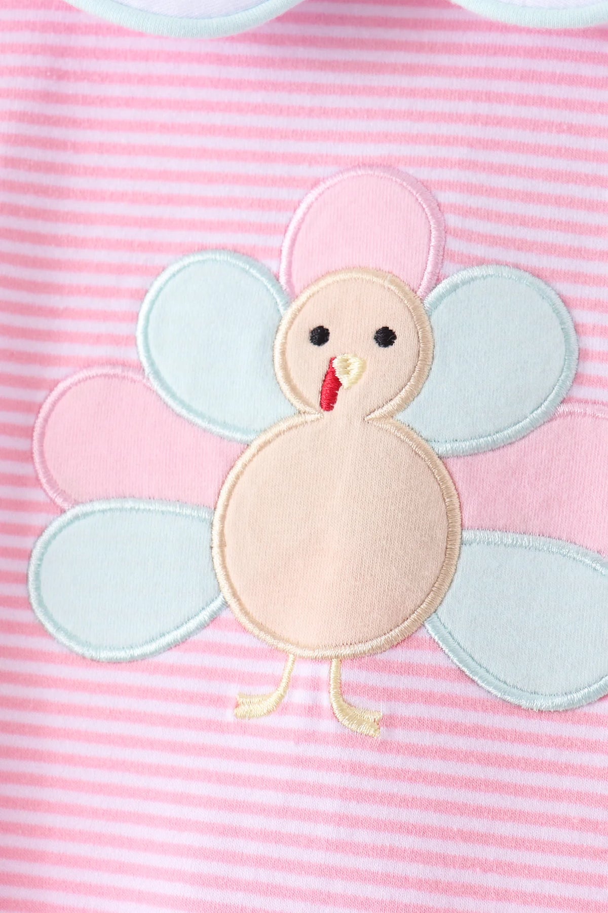 Pink turkey embroidery stripe romper