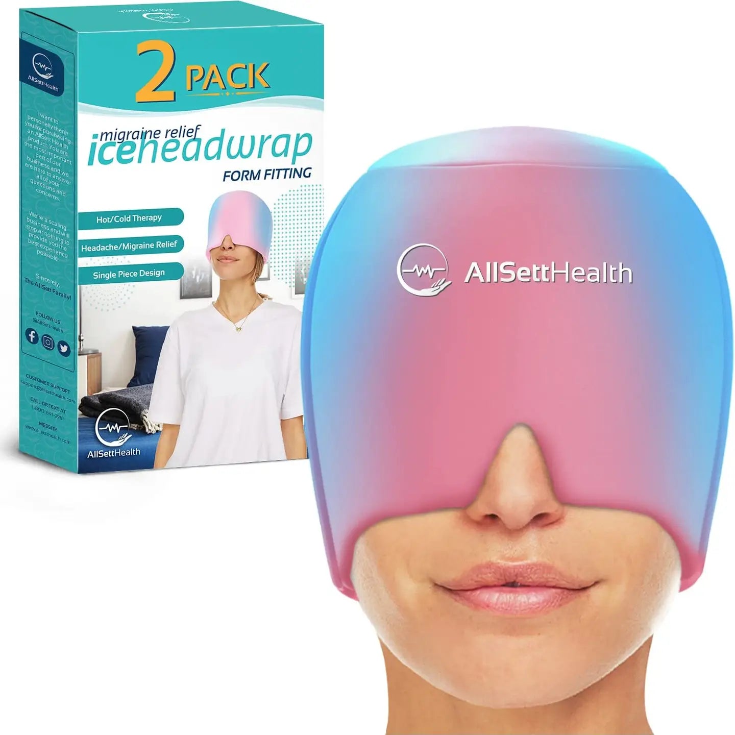 2 Pack Migraine Relief Ice Head Wrap Headache & Migraine Hat (Pink)
