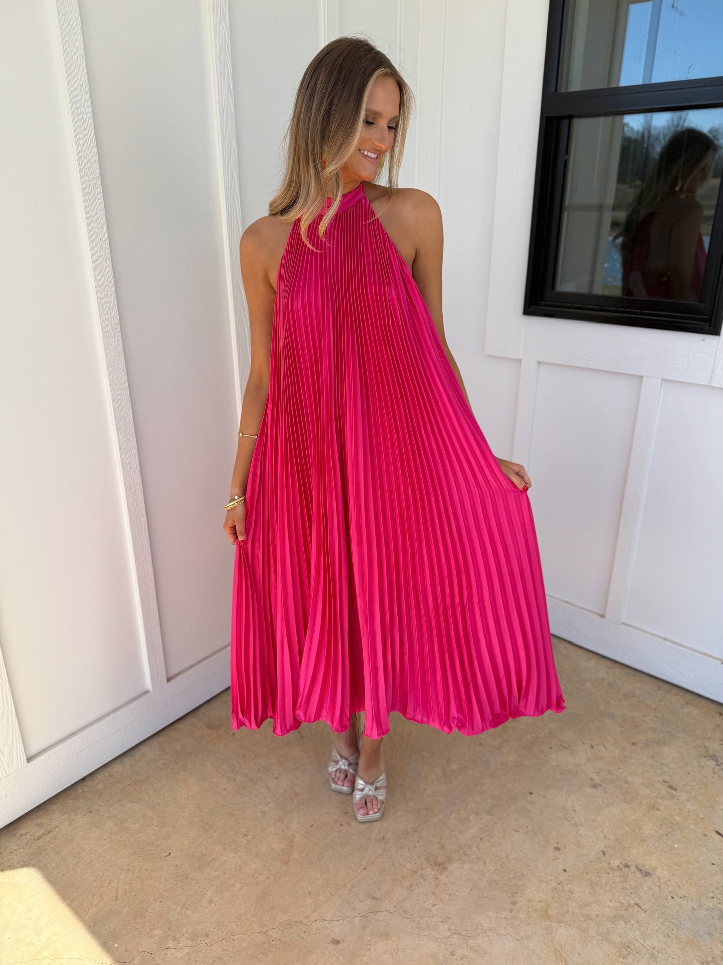 Gabby Pleated Halter Neck Dress