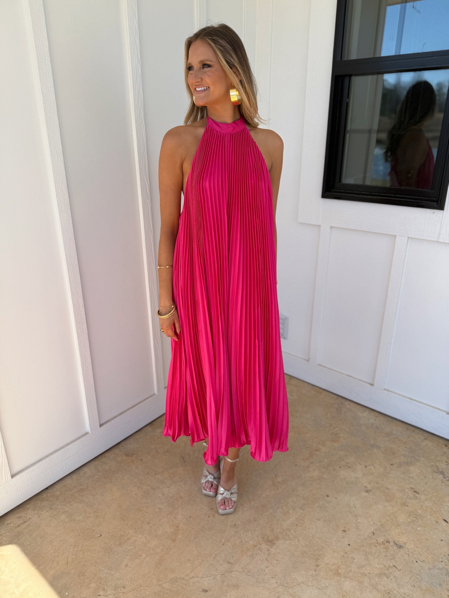 Gabby Pleated Halter Neck Dress