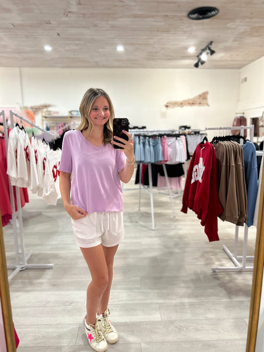 Pima Cotton Blend V-Neck Tee (Lavender)