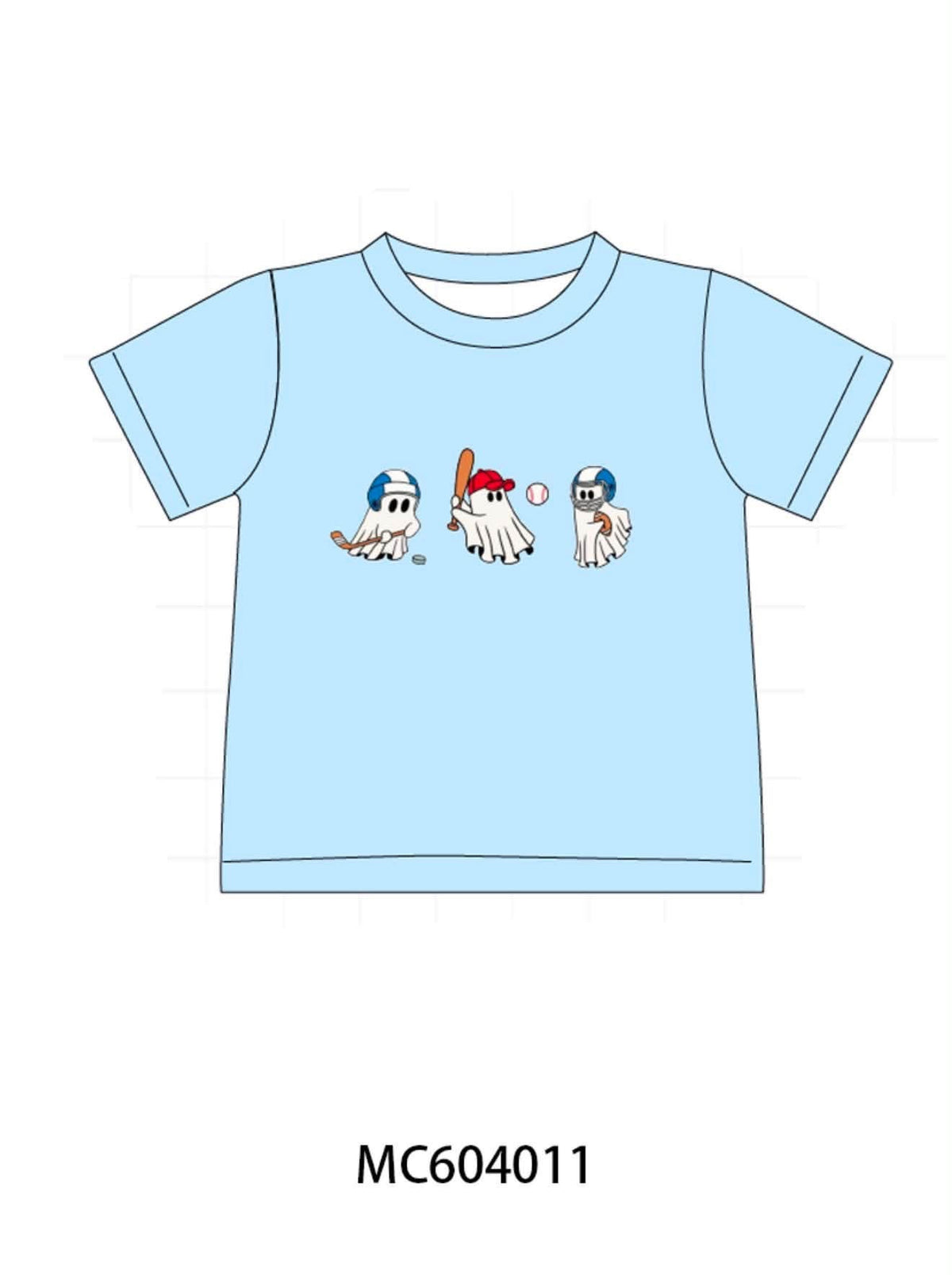 Blue ghost baseball embroidery top