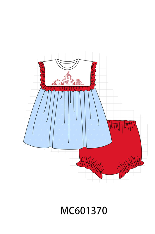 PO80 Blue back to school embroidery swiss dot collection