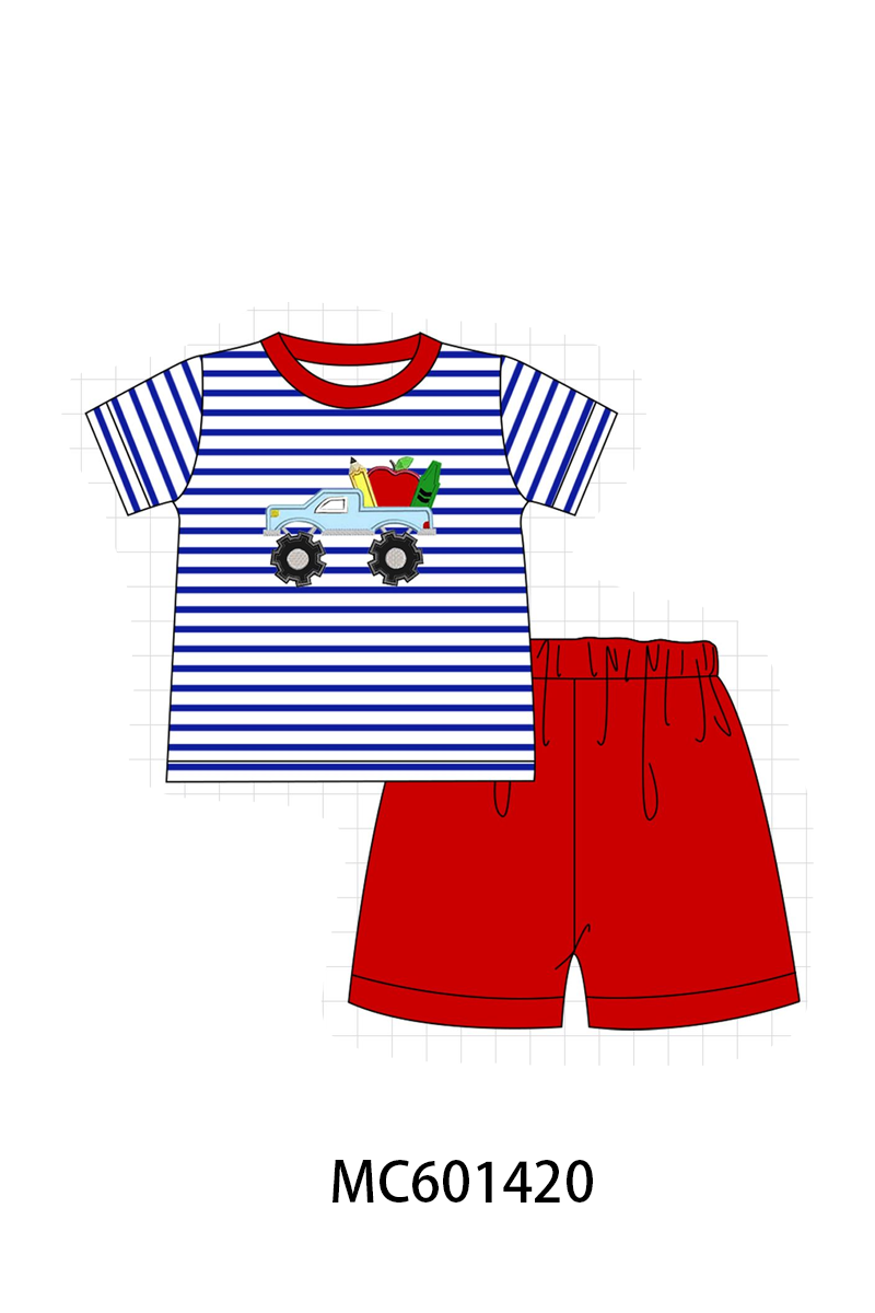PO80 Blue stripe truck apple applique collection