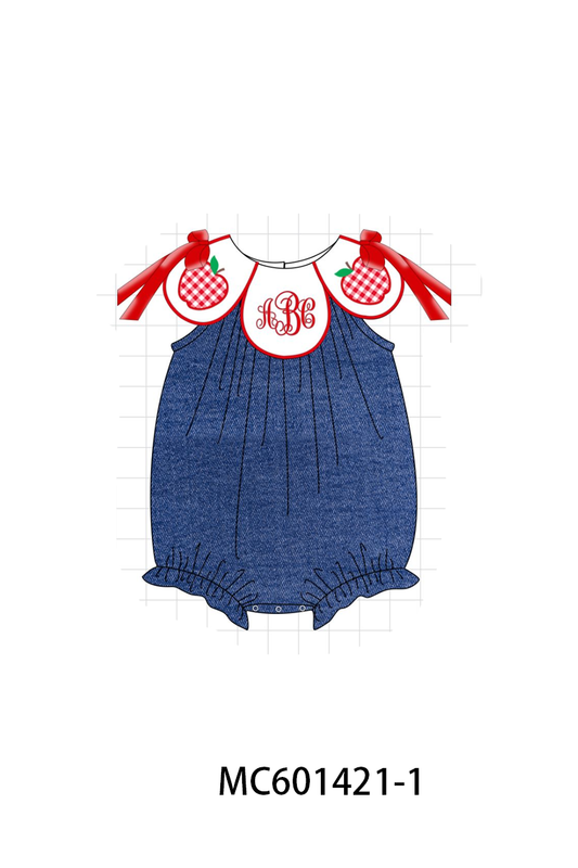 PO80 Blue back to school apple monogram embroidery denim collection