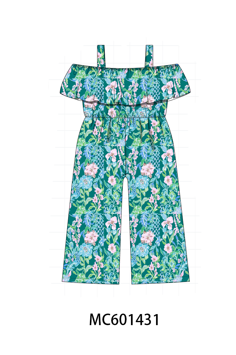 PO80 Green floral lily print ruffle collection