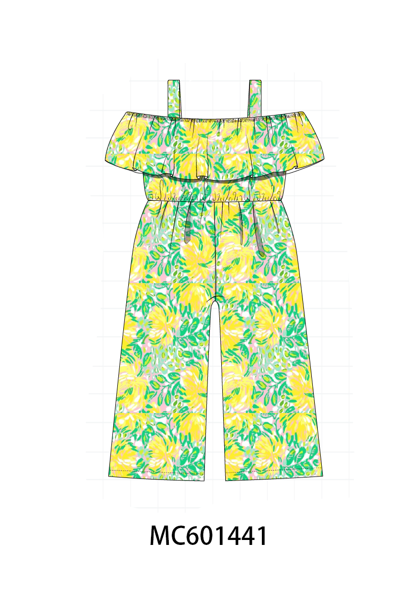 PO80 Yellow floral lily print ruffle collection