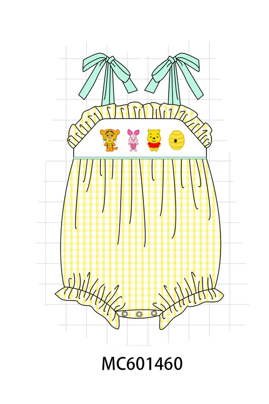 PO80 Mustard winnie the pooh embroidery gingham collection