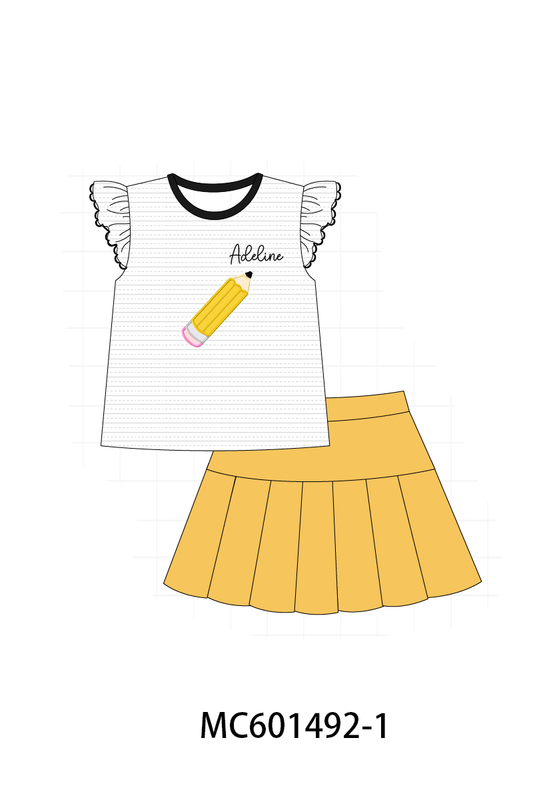 PO80 Mustard back to school pencil monogram embroidery collection