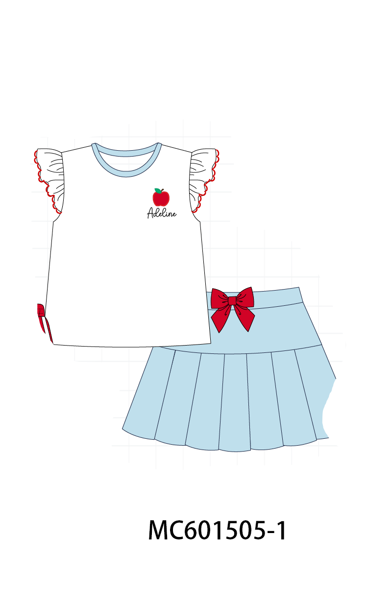 PO80 Blue back to school apple monogram embroidery ruffle collection