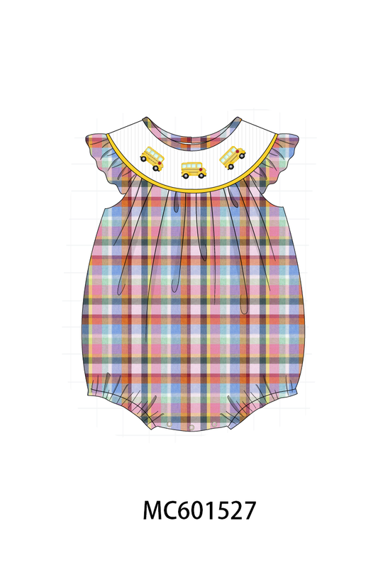 PO80 Back to school bus embroidery plaid collection