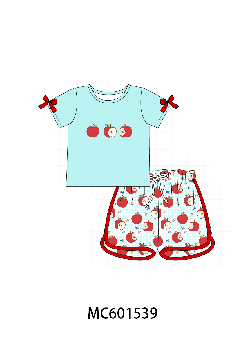 PO80 Red back to school apple print denim collection 1