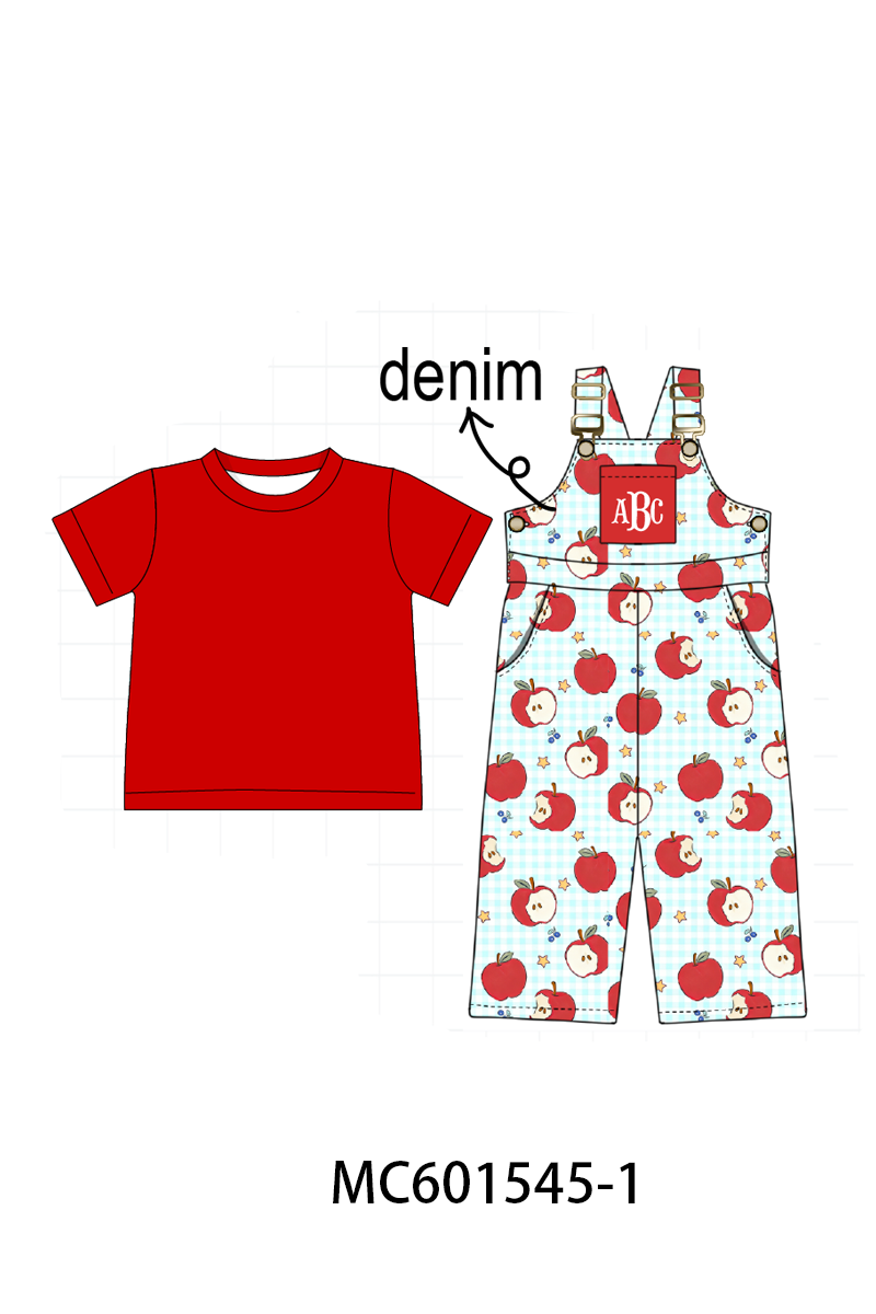 PO80 Red back to school apple print monogram embroidery denim collection