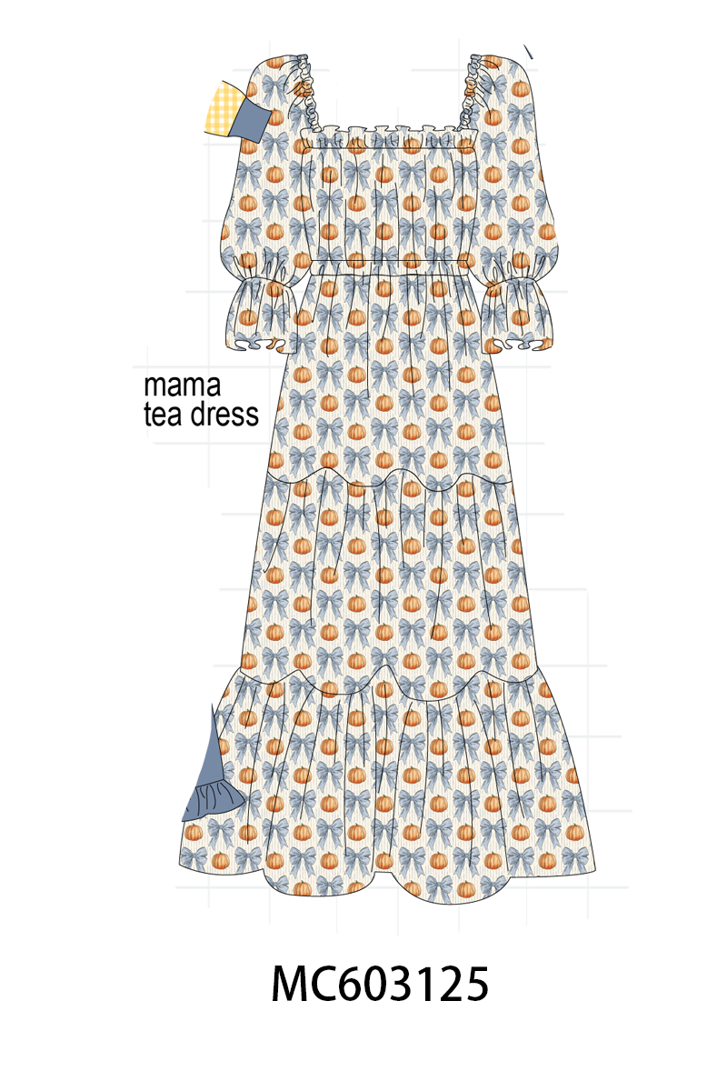 PO83 Blue pumpkin bow smocked gingham collection 2