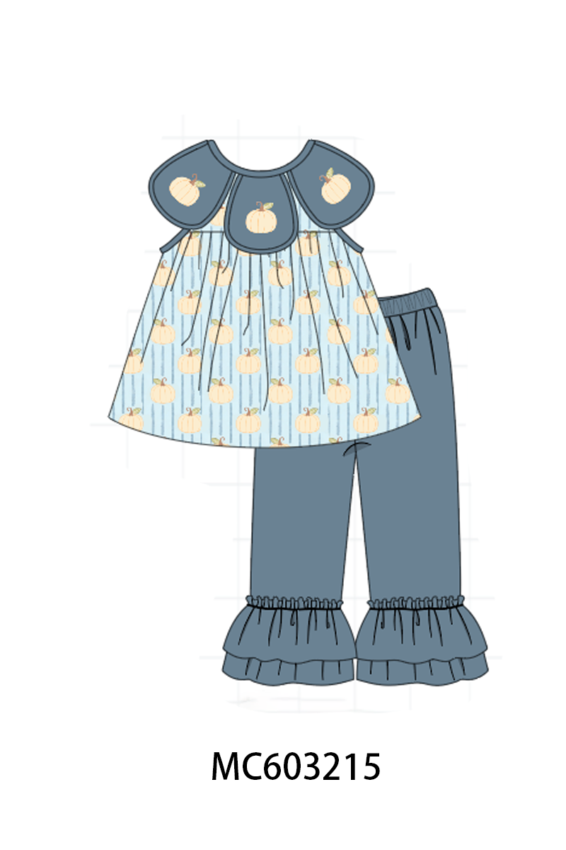 PO83 Blue pumpkin embroidery ruffle collection