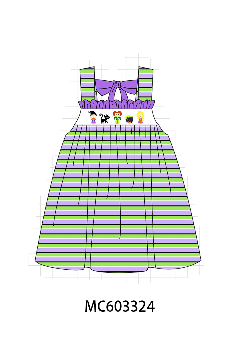 PO83 Green halloween witch sister embroidery stripe collection