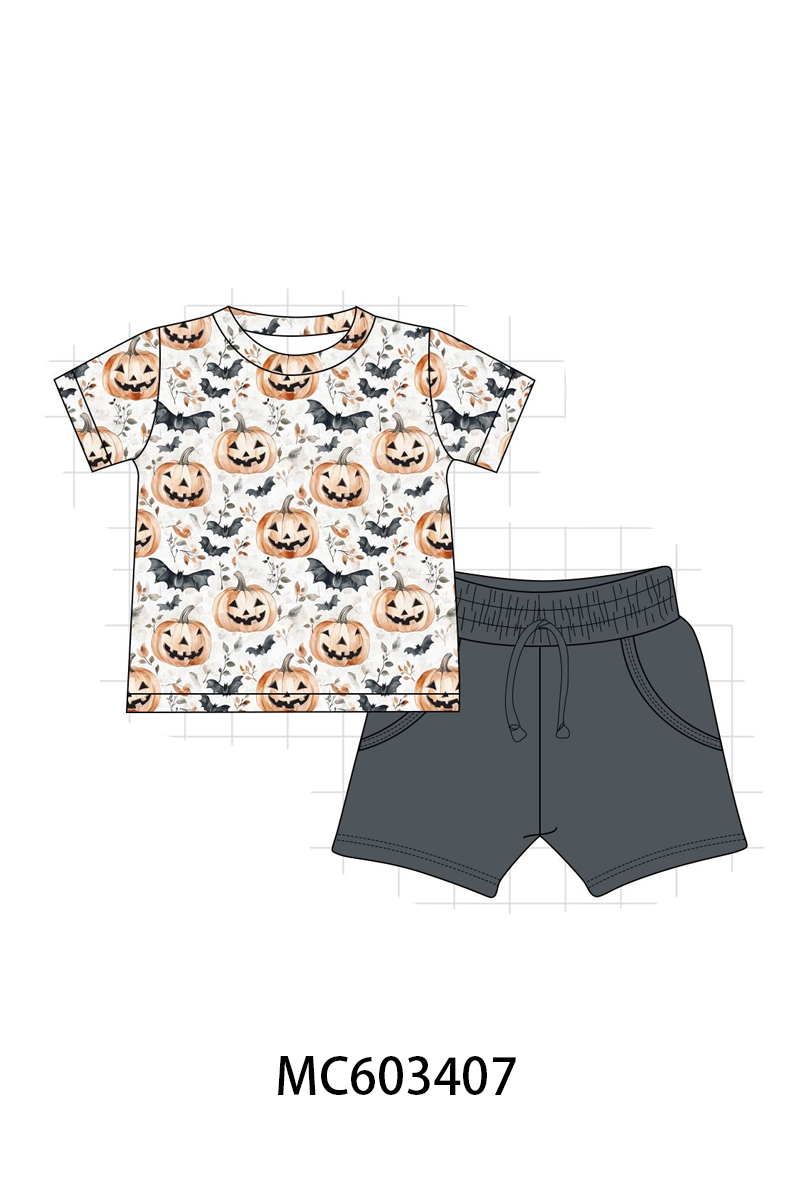 PO83 Grey halloween pumpkin print bamboo collection