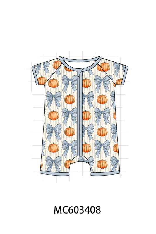 PO83 Blue pumpkin bow print bamboo collection