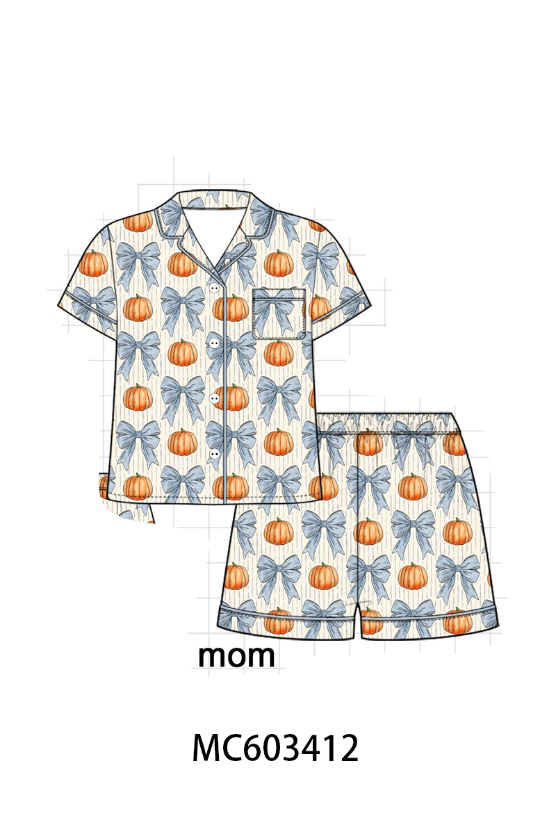 PO83 Blue pumpkin bow print bamboo collection