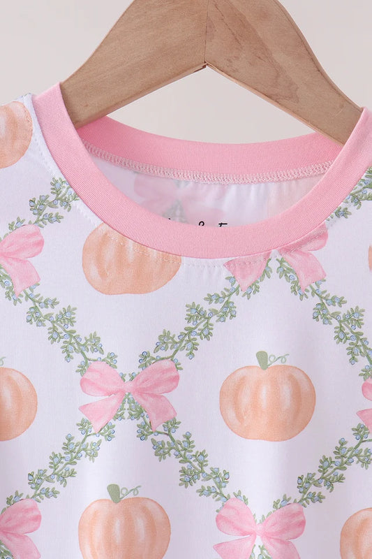 Pink Pumpkin Bow Bamboo Pants Set