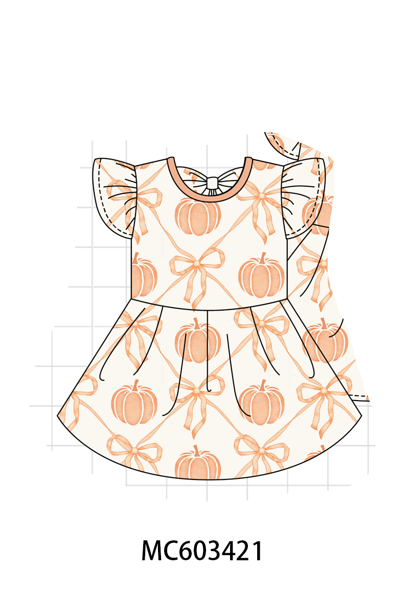 PO83 Coral pumpkin bow print bamboo collection