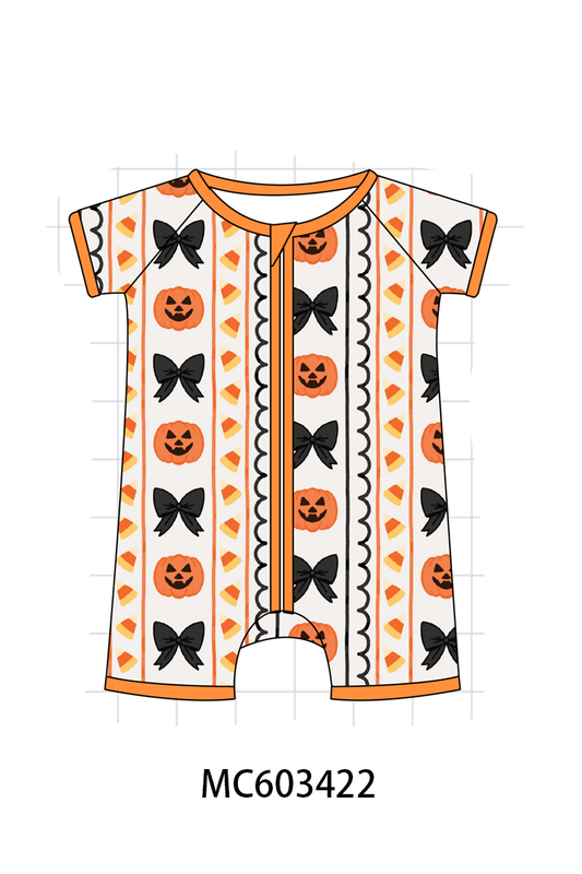 PO83 Orange halloween pumpkin candy bow print bamboo collection
