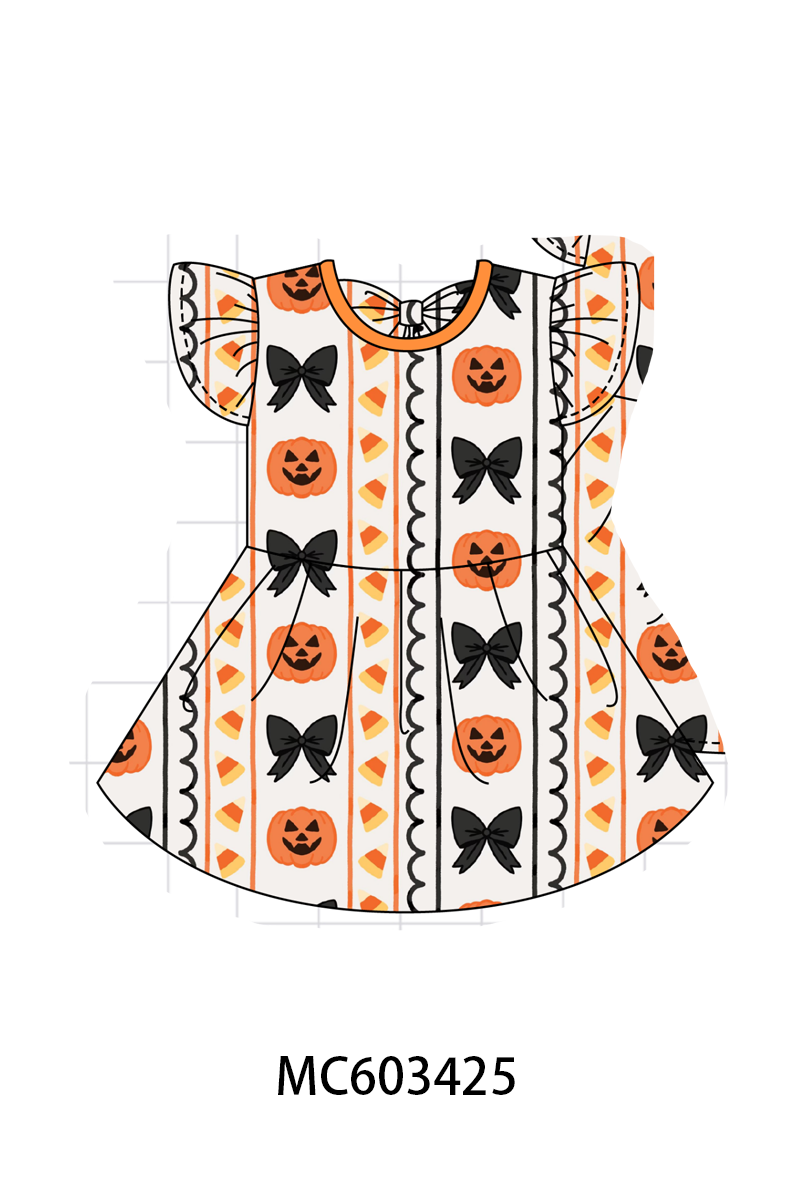 PO83 Orange halloween pumpkin candy bow print bamboo collection