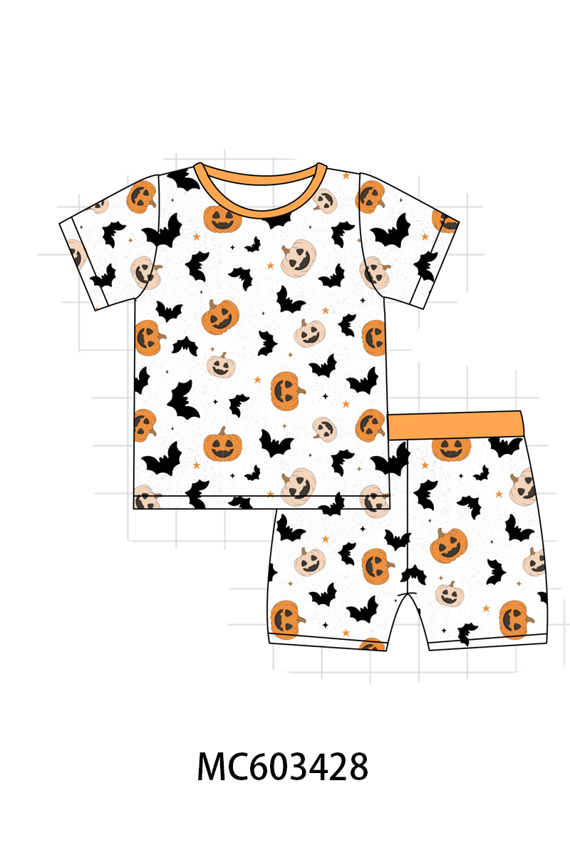 PO83 Orange halloween pumpkin bat print bamboo collection