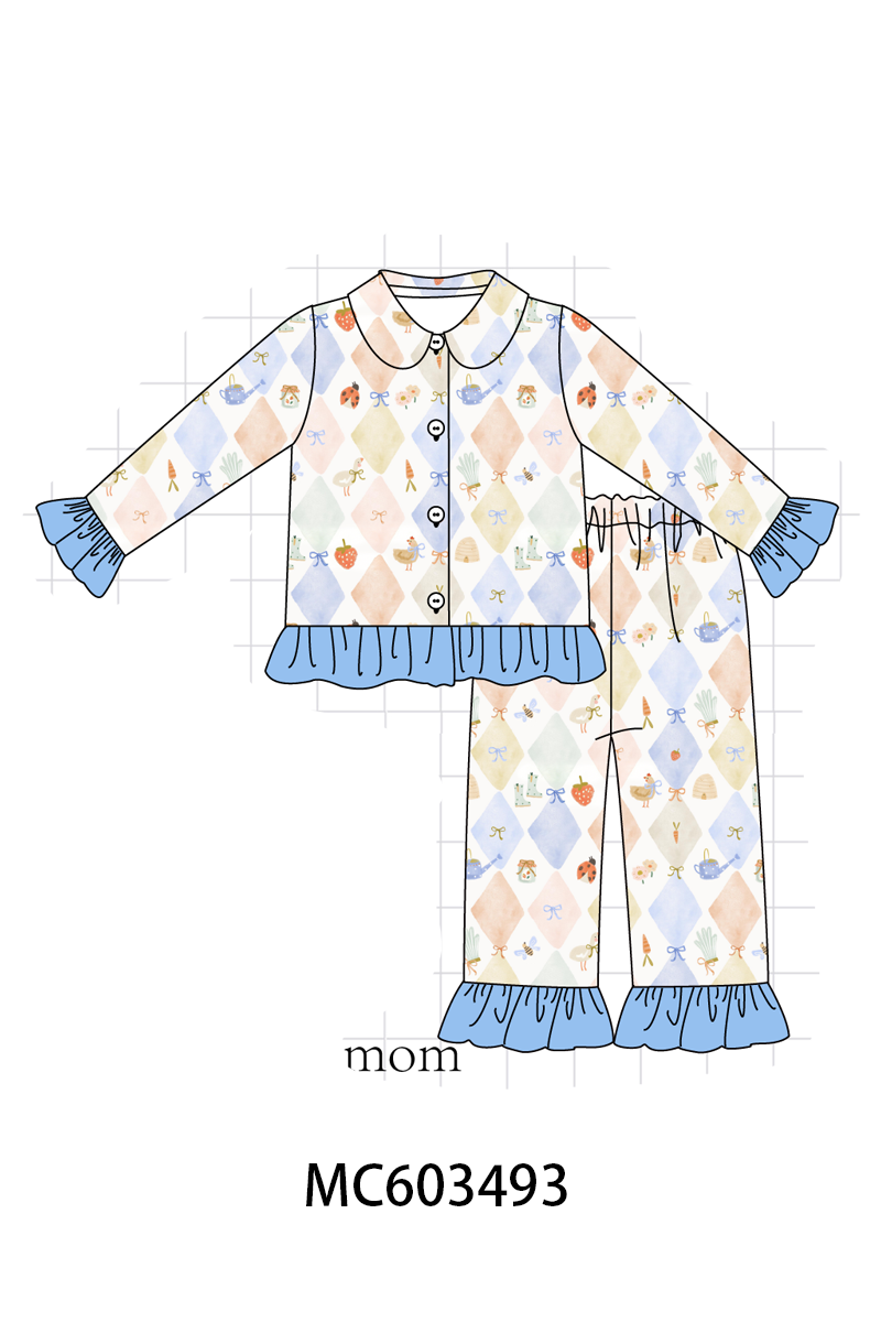 PO83 Blue chicken bow print bamboo collection