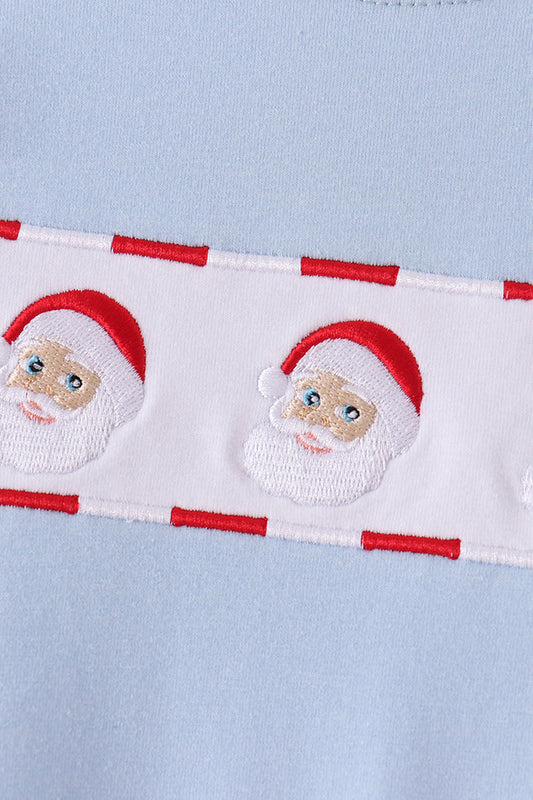 Blue Santa Claus Embroidery Romper
