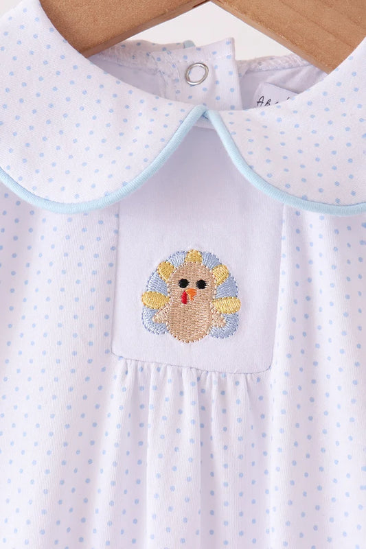 Blue dot turkey embroidery romper