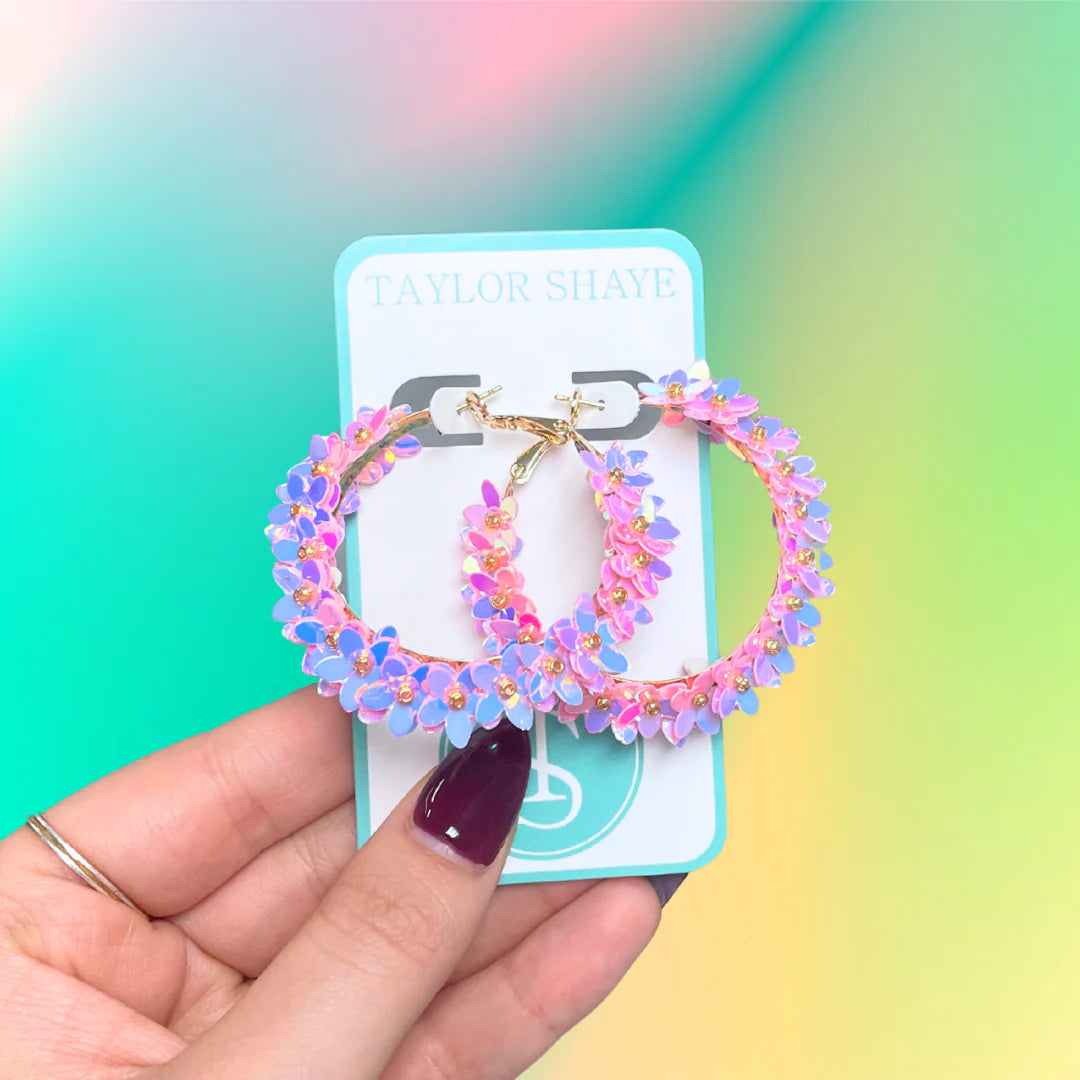 Lily Flower Hoops (Pink Iridescent)